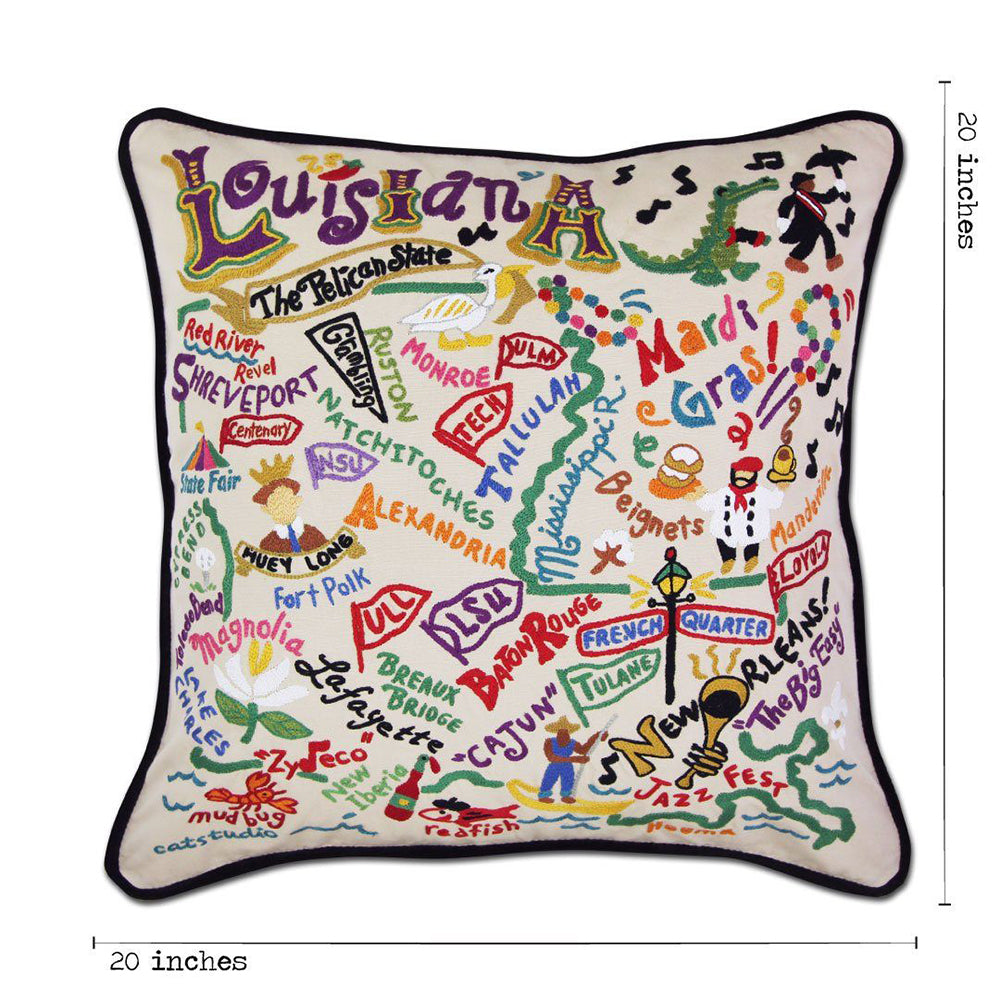 Louisiana Hand-Embroidered Pillow from Quirks!