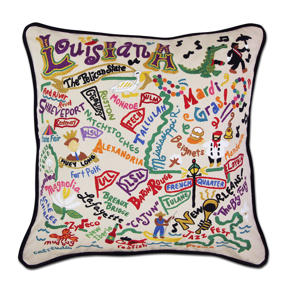 Louisiana Hand-Embroidered Pillow from Quirks!