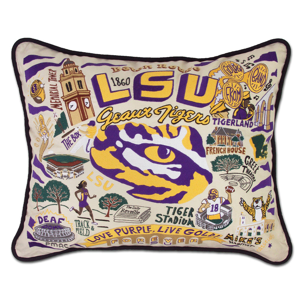 Louisiana State University LSU Collegiate Hand-Embroidered Pillow from Quirks!