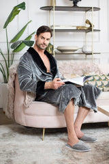 Fleece Bathrobe With Shawl Collar for Men From Lotus Linen