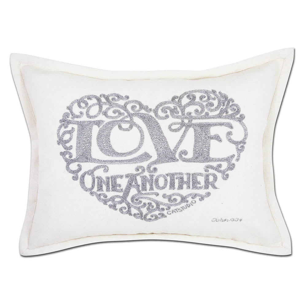 Love Heart Love Letters Hand-Embroidered Pillow - Available in Gold or Silver by CatStudio from Quirks!