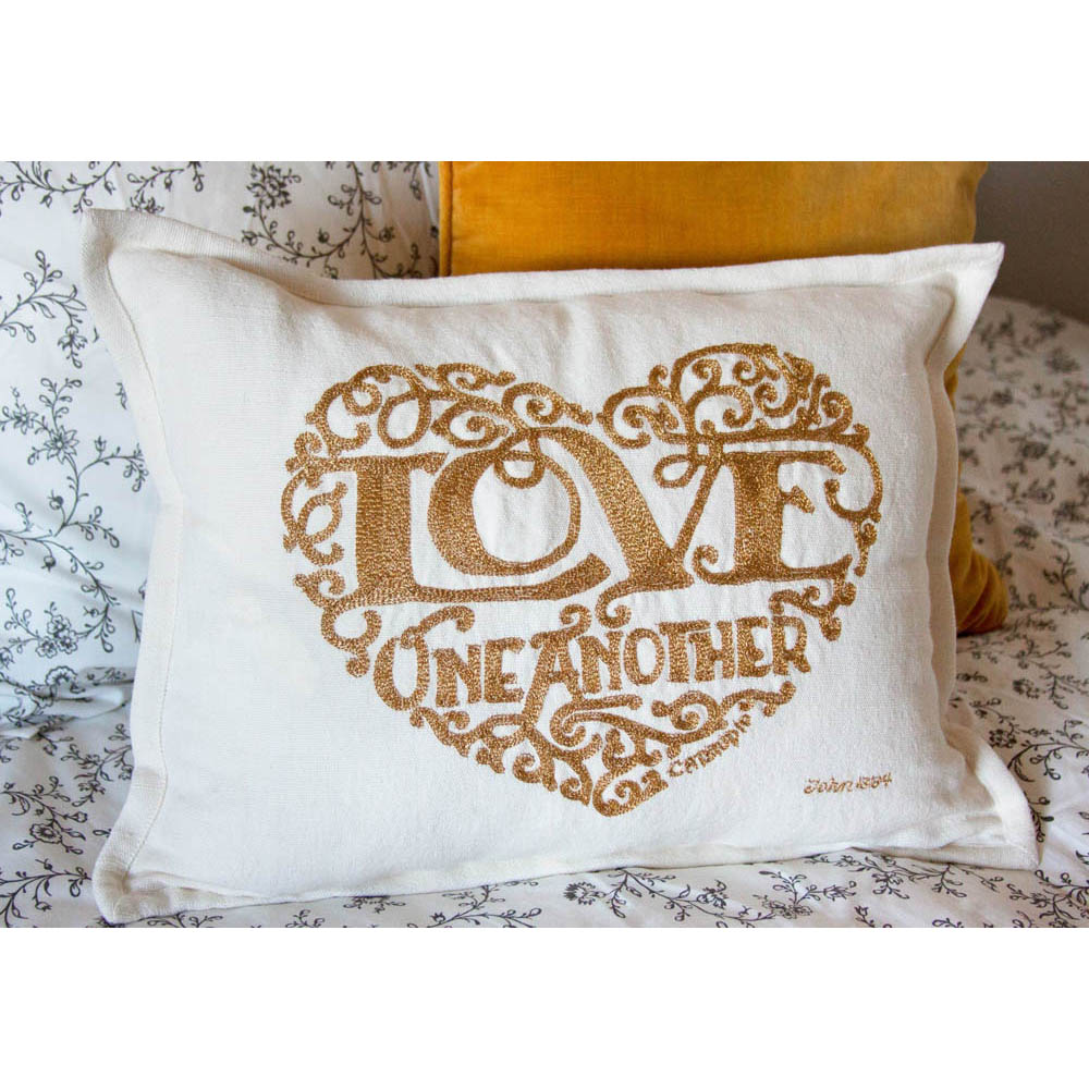 Love Heart Love Letters Hand-Embroidered Pillow - Available in Gold or Silver by CatStudio from Quirks!