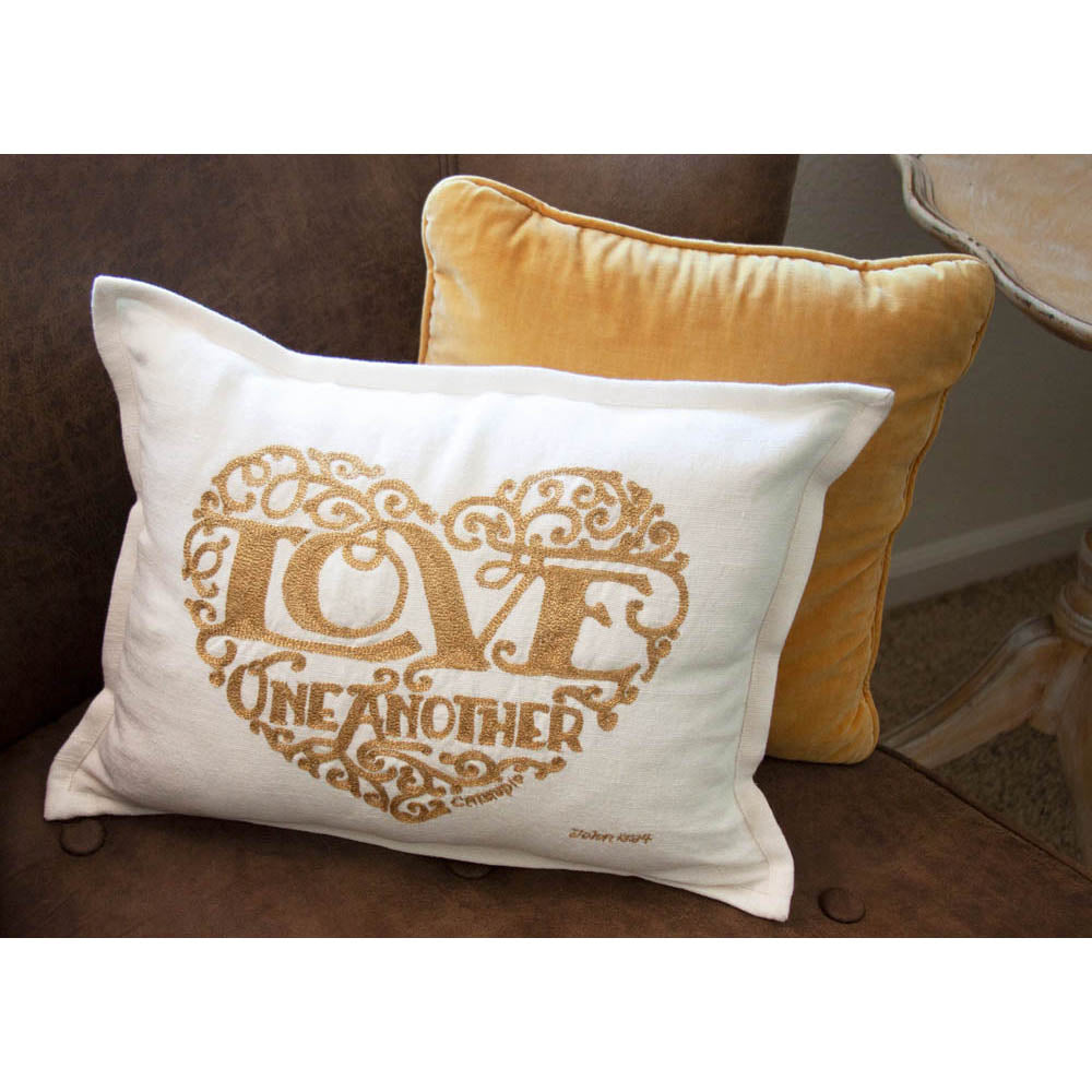 Love Heart Love Letters Hand-Embroidered Pillow - Available in Gold or Silver by CatStudio from Quirks!