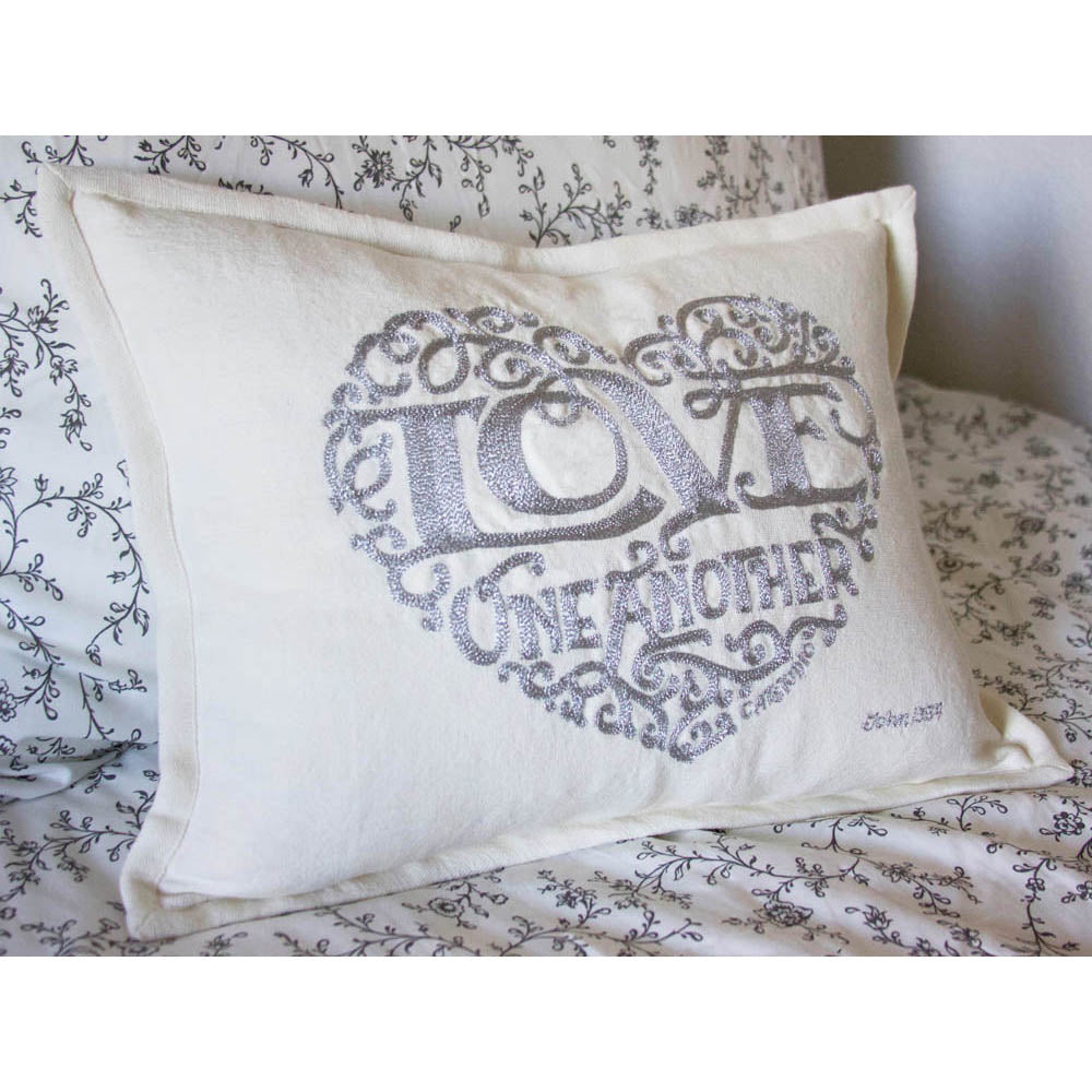 Love Heart Love Letters Hand-Embroidered Pillow - Available in Gold or Silver by CatStudio from Quirks!