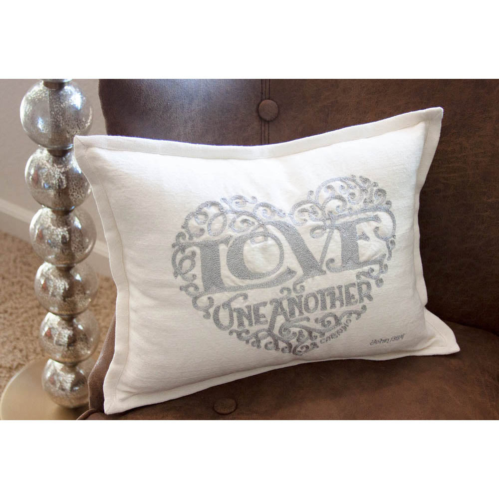 Love Heart Love Letters Hand-Embroidered Pillow - Available in Gold or Silver by CatStudio from Quirks!