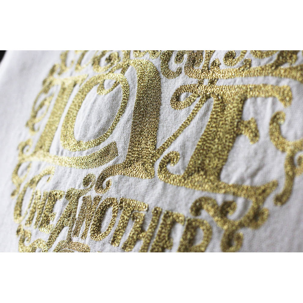 Love Heart Love Letters Hand-Embroidered Pillow - Available in Gold or Silver by CatStudio from Quirks!