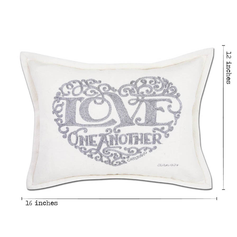 Love Heart Love Letters Hand-Embroidered Pillow - Available in Gold or Silver by CatStudio from Quirks!