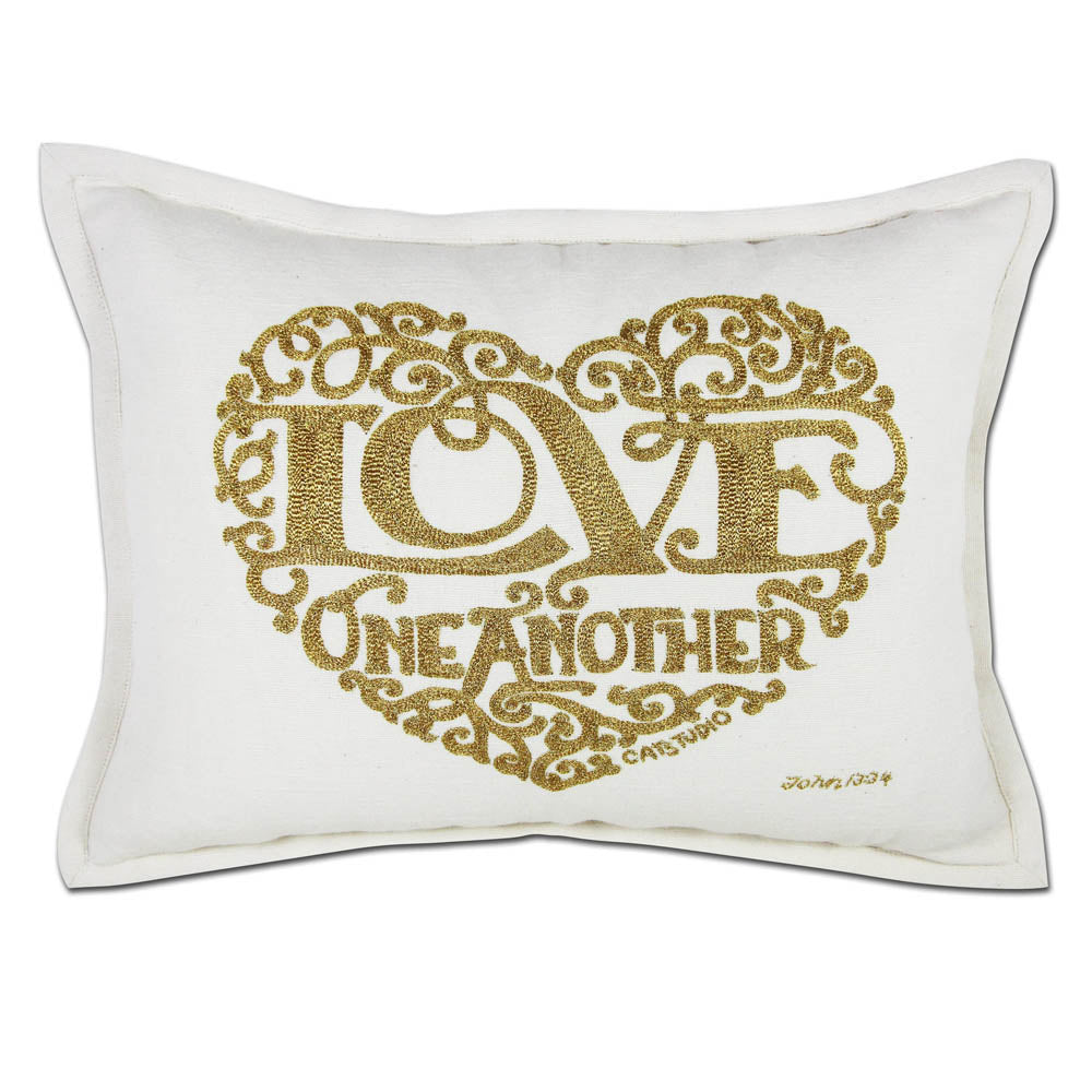 Love Heart Love Letters Hand-Embroidered Pillow - Available in Gold or Silver by CatStudio from Quirks!