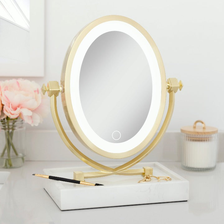 Brooklyn LED Lighted Makeup Mirror with Magnification & Marble Tray from Zadro