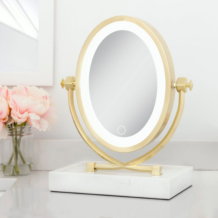 Brooklyn LED Lighted Makeup Mirror with Magnification & Marble Tray from Zadro