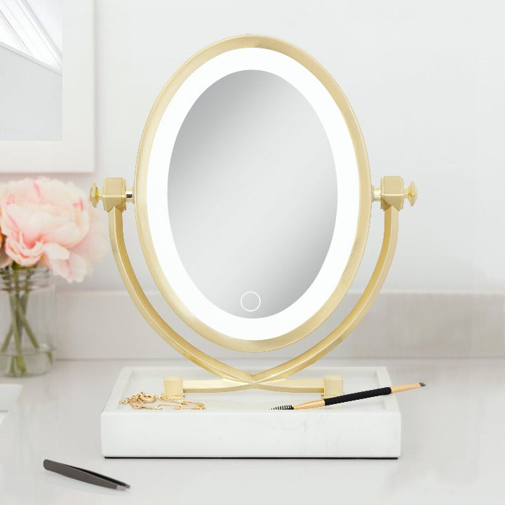 Brooklyn LED Lighted Makeup Mirror with Magnification & Marble Tray from Zadro