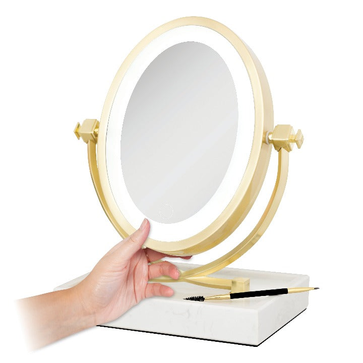 Brooklyn LED Lighted Makeup Mirror with Magnification & Marble Tray from Zadro