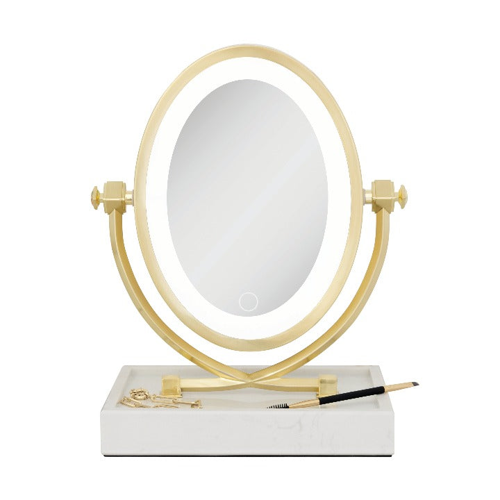 Brooklyn LED Lighted Makeup Mirror with Magnification & Marble Tray from Zadro