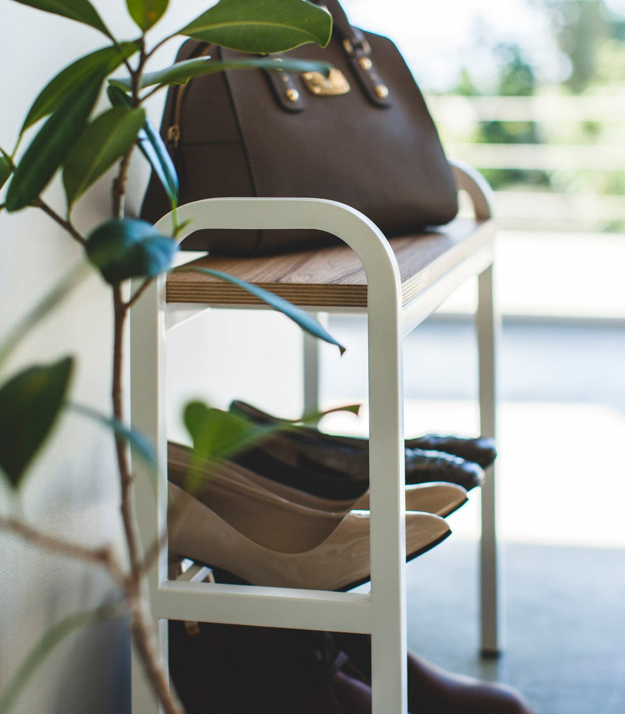 Shoe Organizer & Bench (18" H)  - Steel + Wood from Yamazaki Home