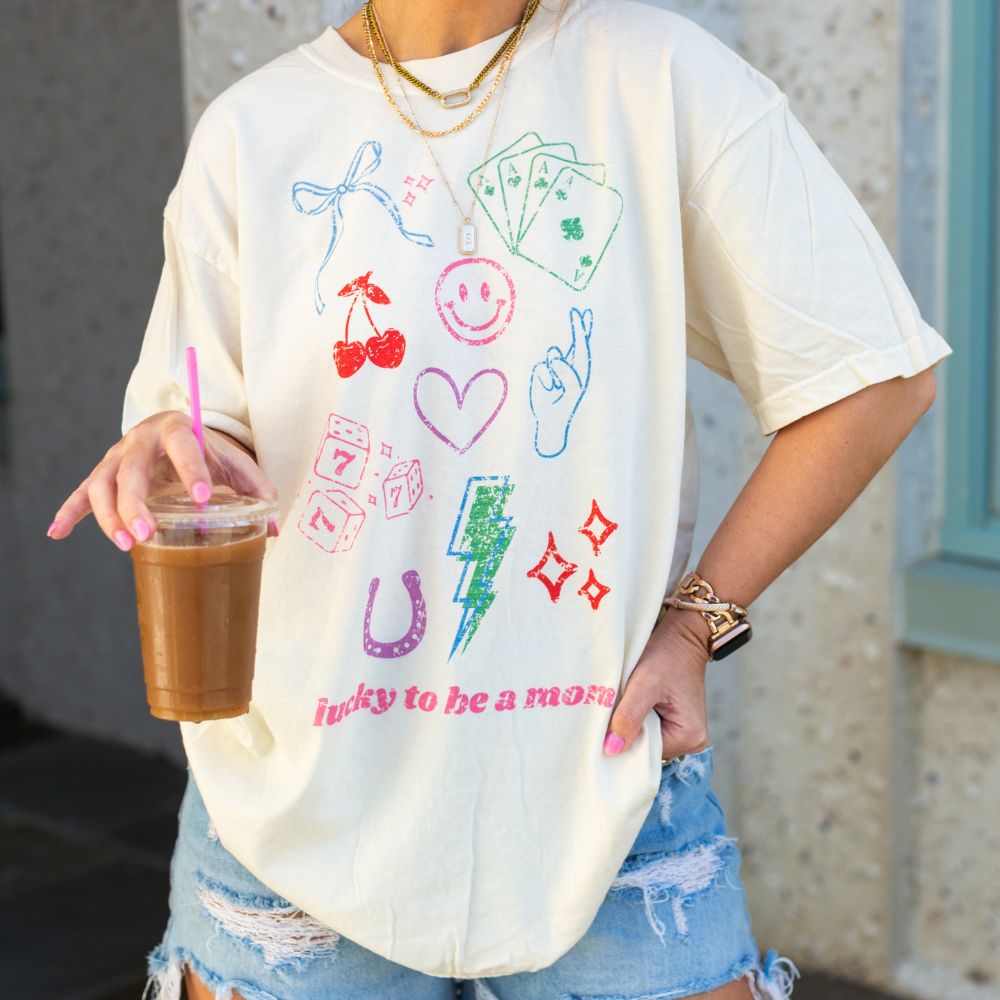 'Lucky Mom Dopamine Doodles' T-Shirt from United Monograms