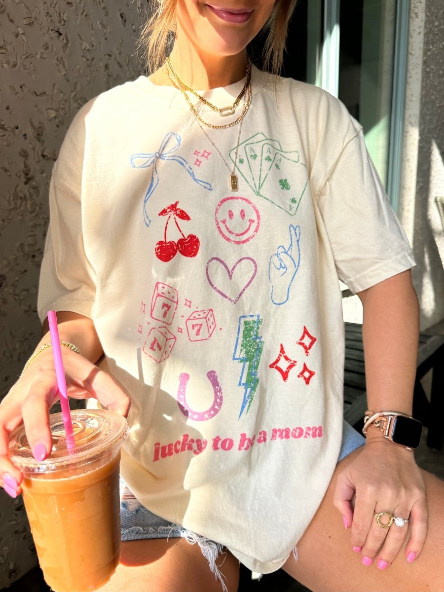'Lucky Mom Dopamine Doodles' T-Shirt from United Monograms