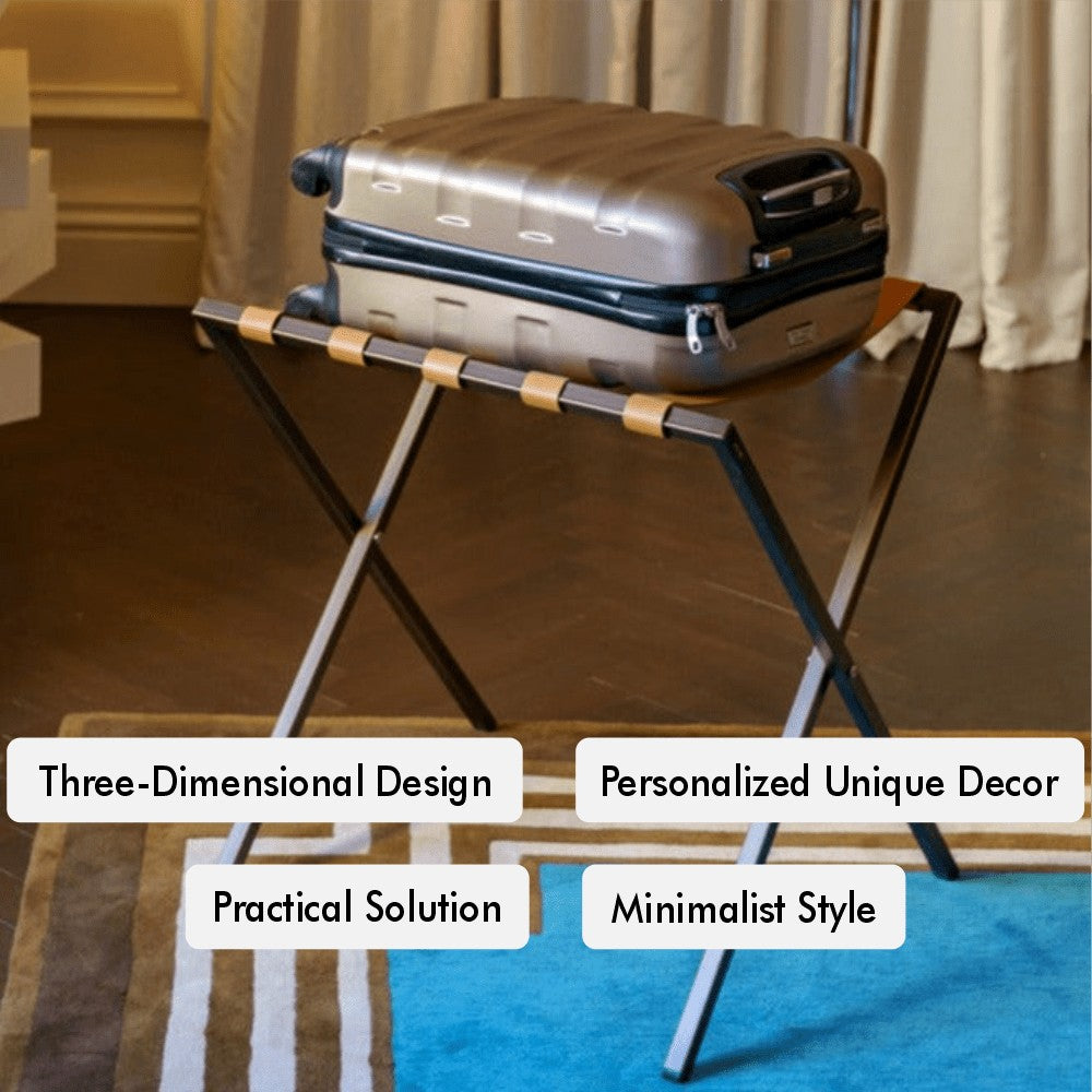 Carson-Foldable Metal Luggage Rack with Genuie Leather from VITAHOME DESIGN LLC