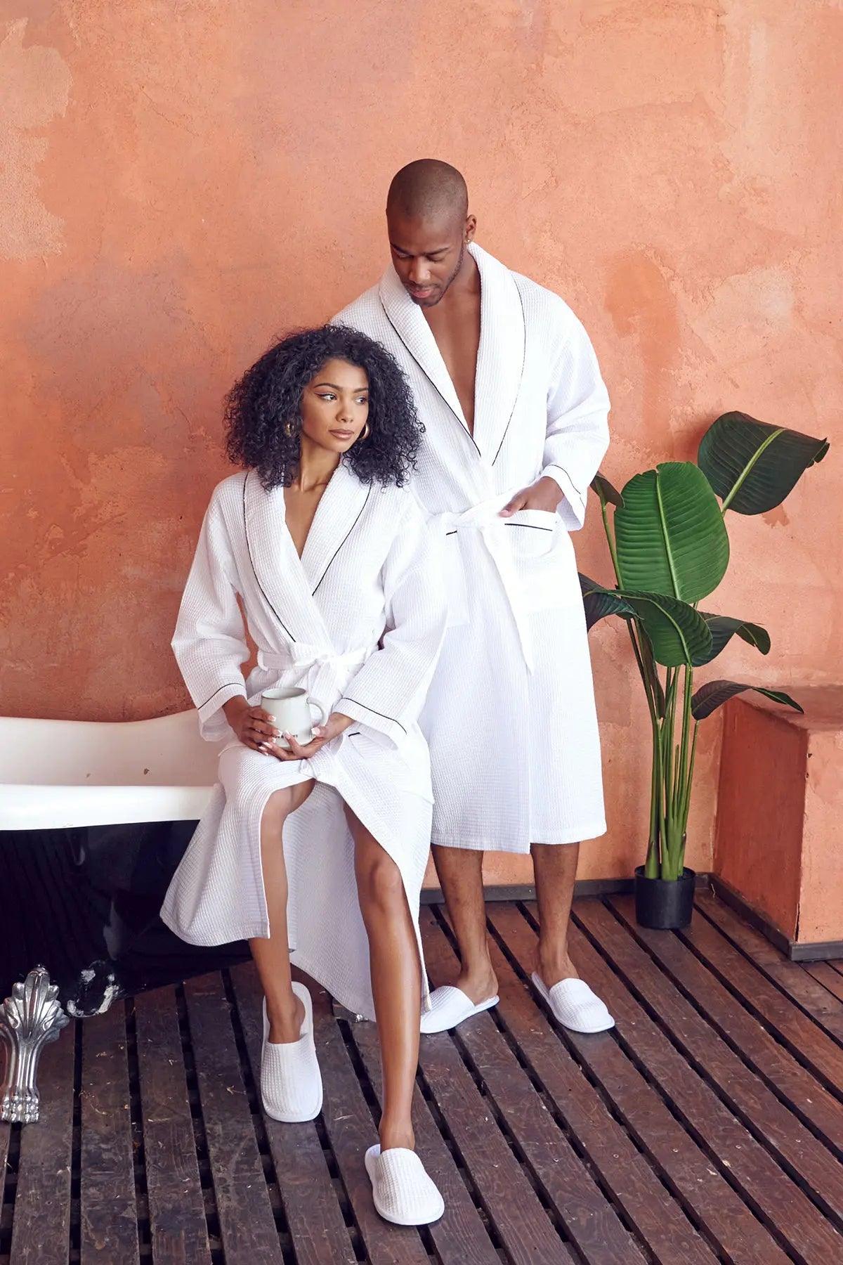 Piped Waffle Bathrobe for Women From Lotus Linen