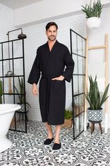 Waffle Kimono Spa Bathrobe for Men -  Absorbent, Lightweight From Lotus Linen