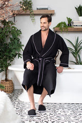 Premium Waffle Piping Robe for Men From Lotus Linen