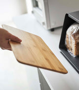 Bread Box with Cutting Board Lid - Steel + Wood from Yamazaki Home