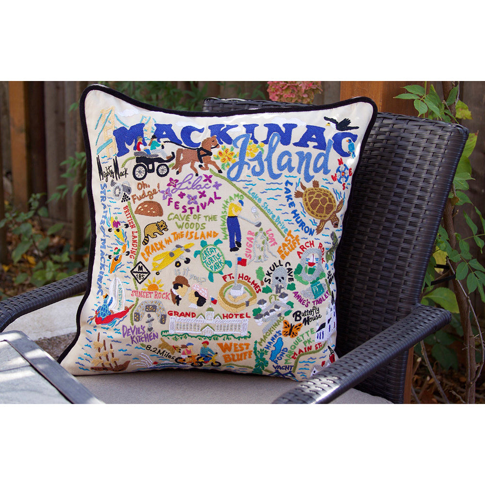 Mackinac Island Hand-Embroidered Pillow by Cat Studio from Quirks!