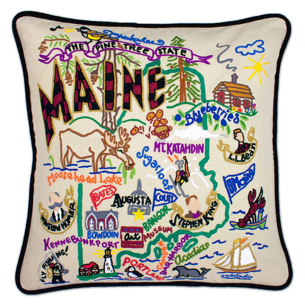 Maine Hand-Embroidered Pillow from Quirks!