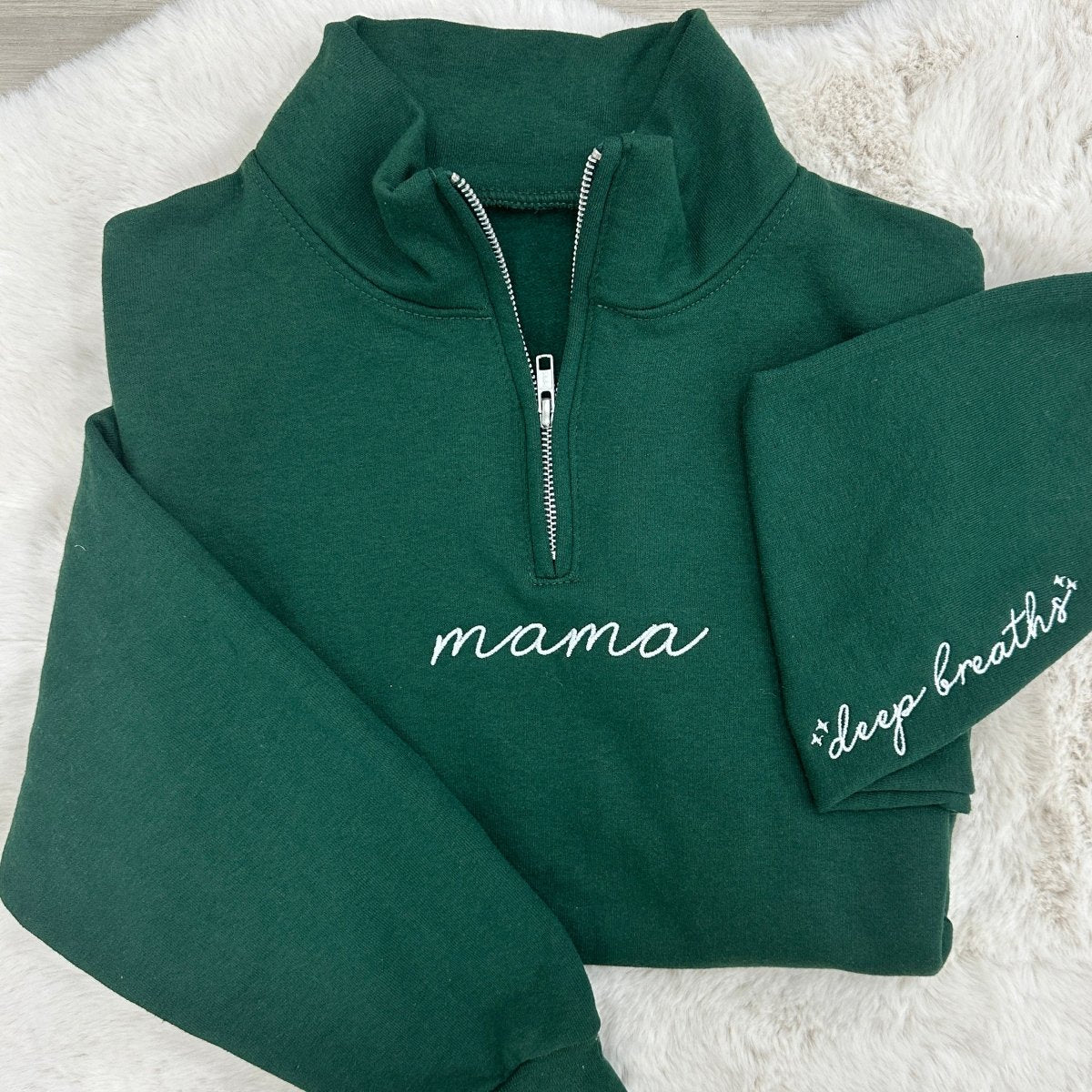 Mama 'Deep Breaths Reminder' Quarter Zip Sweatshirt from United Monograms