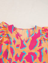 Abstract Print Ruffle Sleeve Blouse from MsDressly