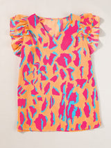 Abstract Print Ruffle Sleeve Blouse from MsDressly