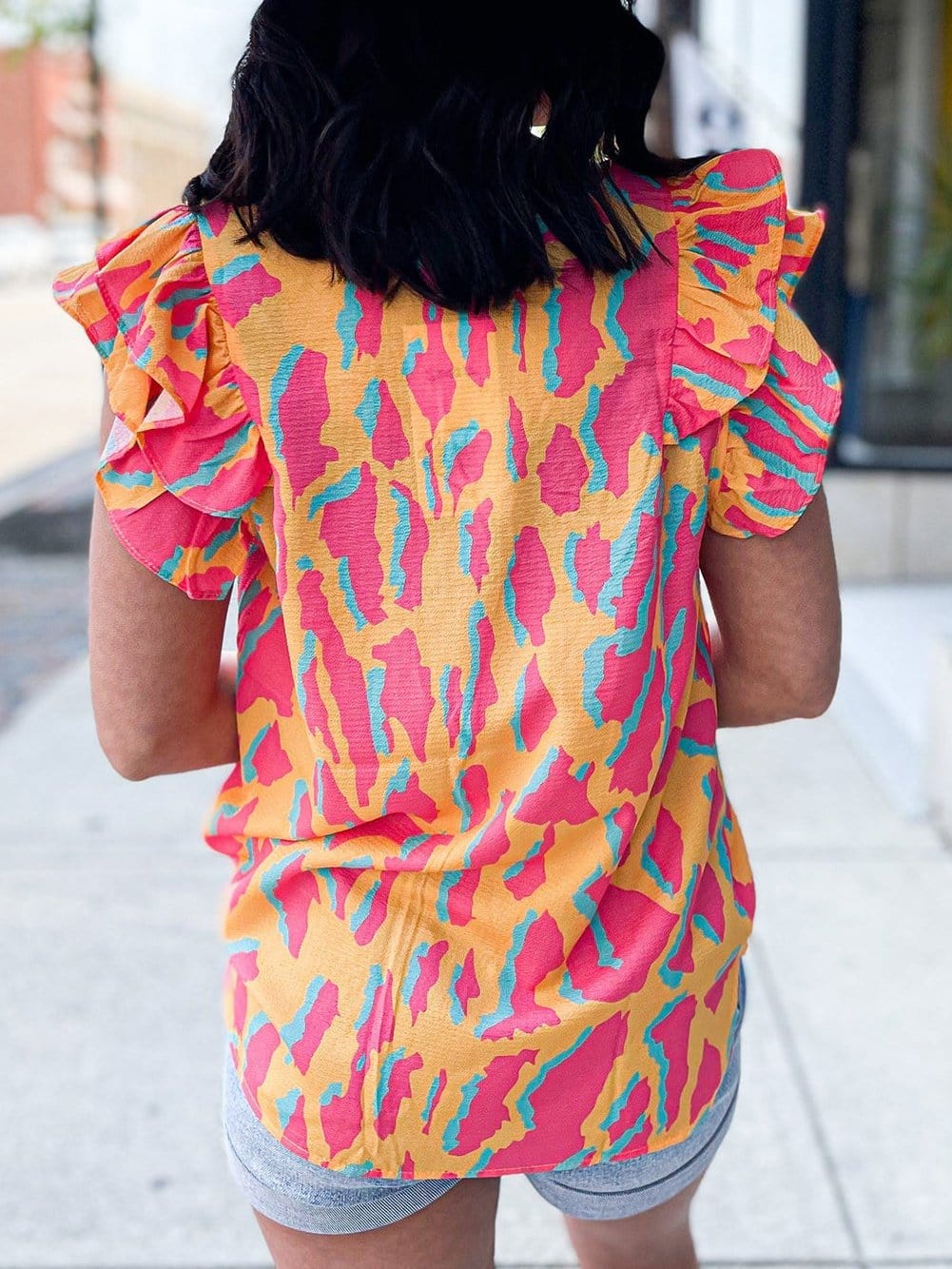 Abstract Print Ruffle Sleeve Blouse from MsDressly
