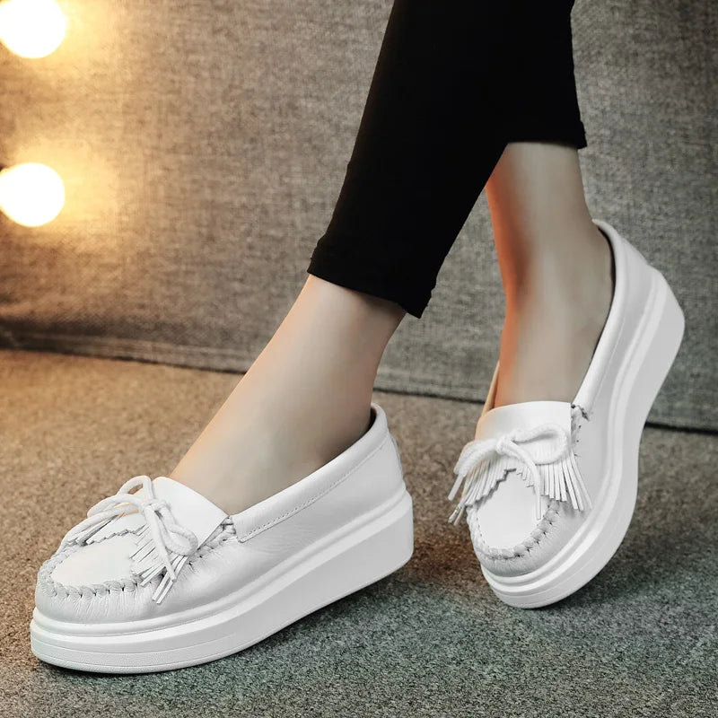Moeerue Platform Mocassins - White from Marigold Shadows