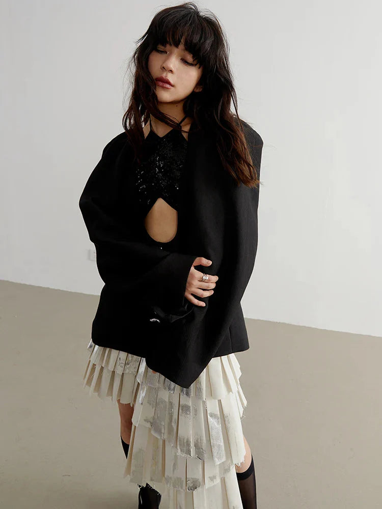 Nandy Puff Sleeve Cut-Out Coat from Marigold Shadows