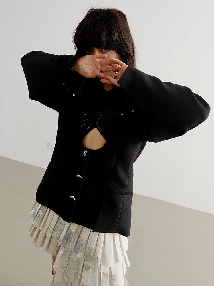 Nandy Puff Sleeve Cut-Out Coat from Marigold Shadows