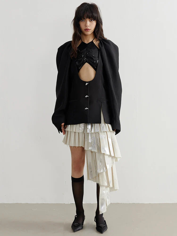 Nandy Puff Sleeve Cut-Out Coat from Marigold Shadows