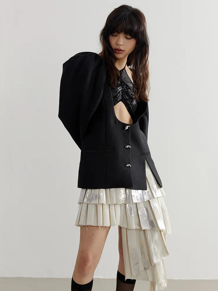 Nandy Puff Sleeve Cut-Out Coat from Marigold Shadows
