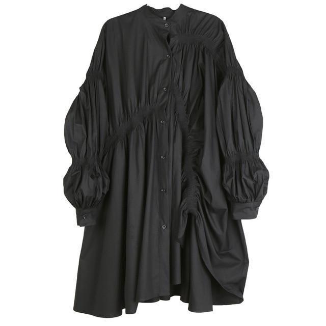 Hotaru Long Sleeve Pleated Shirt Dress - Black from Marigold Shadows