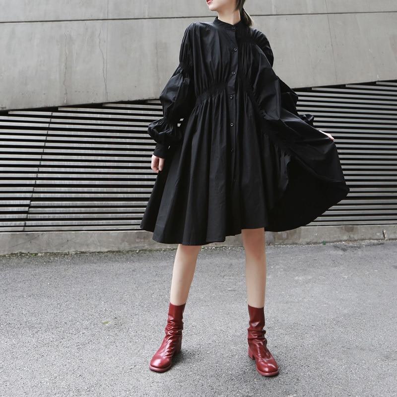Hotaru Long Sleeve Pleated Shirt Dress - Black from Marigold Shadows
