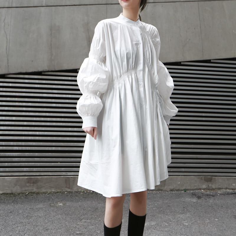 Hotaru Long Sleeve Pleated Shirt Dress - White from Marigold Shadows