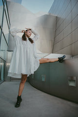 Hotaru Long Sleeve Pleated Shirt Dress - White from Marigold Shadows