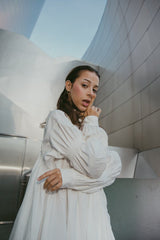 Hotaru Long Sleeve Pleated Shirt Dress - White from Marigold Shadows