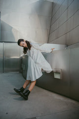 Hotaru Long Sleeve Pleated Shirt Dress - White from Marigold Shadows