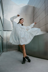 Hotaru Long Sleeve Pleated Shirt Dress - White from Marigold Shadows