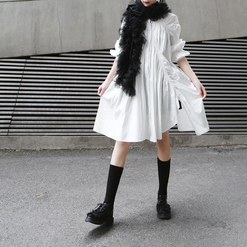 Hotaru Long Sleeve Pleated Shirt Dress - White from Marigold Shadows
