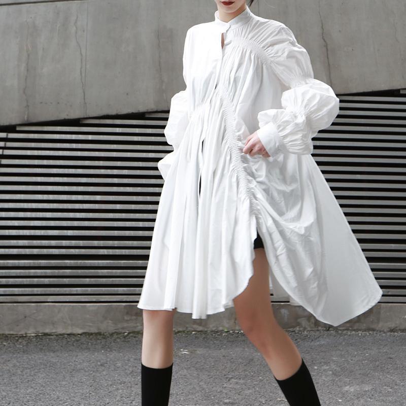 Hotaru Long Sleeve Pleated Shirt Dress - White from Marigold Shadows