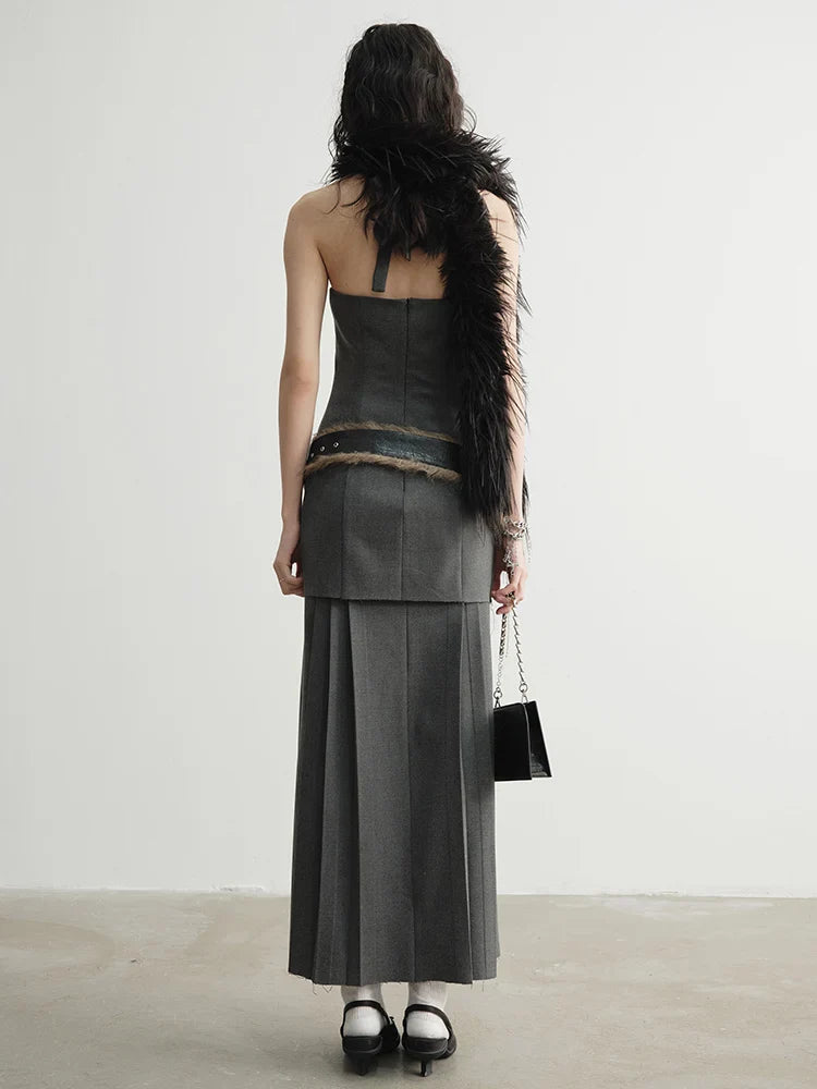Meecie Pleated Halter Dress from Marigold Shadows