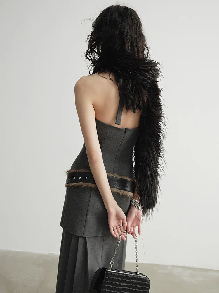 Meecie Pleated Halter Dress from Marigold Shadows