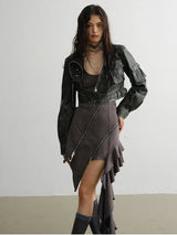 Cateey Vegan Leather Cropped Motorcycle Jacket from Marigold Shadows