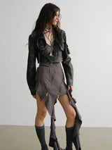 Cateey Vegan Leather Cropped Motorcycle Jacket from Marigold Shadows