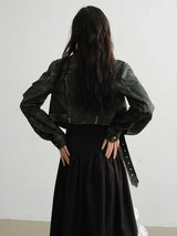 Cateey Vegan Leather Cropped Motorcycle Jacket from Marigold Shadows